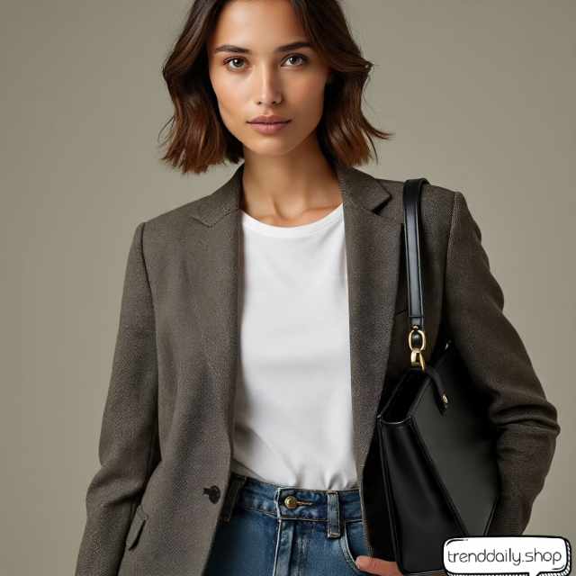 Classic City Look with Black Tote Black tote with blazer and jeans