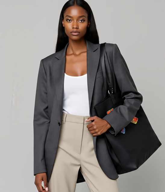 Tote bag with oversized blazer