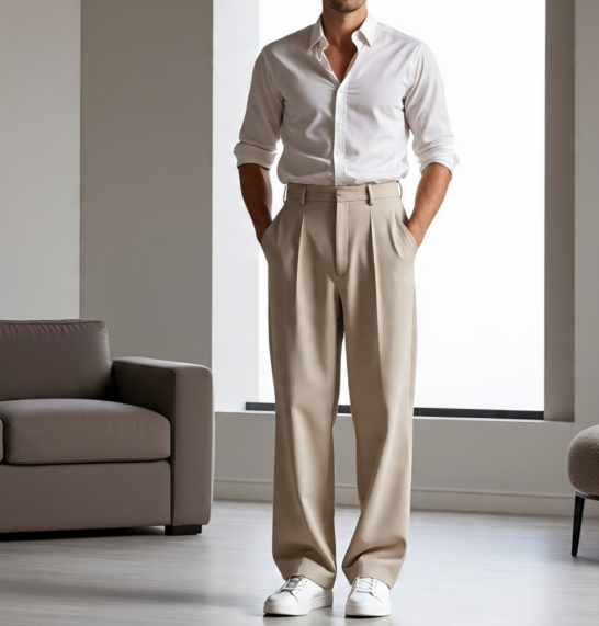 White Sneakers with Wide-Leg Trousers White sneakers with wide-leg trousers