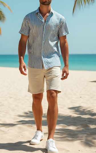 White Sneakers with Summer Fit White sneakers with printed shirt and shorts