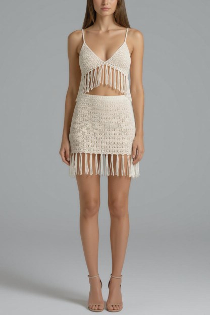 Crochet fringe top and skirt set