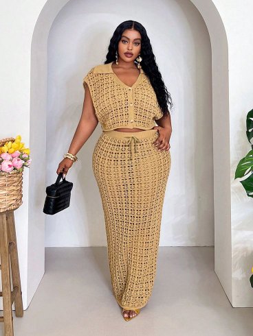 Crochet bandeau top and flowing maxi skirt set