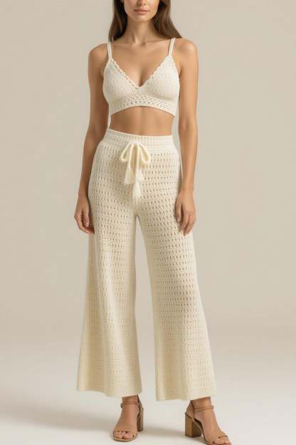 Crochet bralette with wide-leg pants set