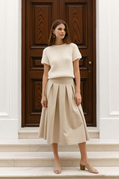 Long-sleeve crochet top and skirt co-ord