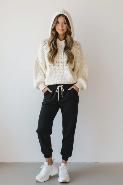 Sporty crochet hoodie and jogger co-ord