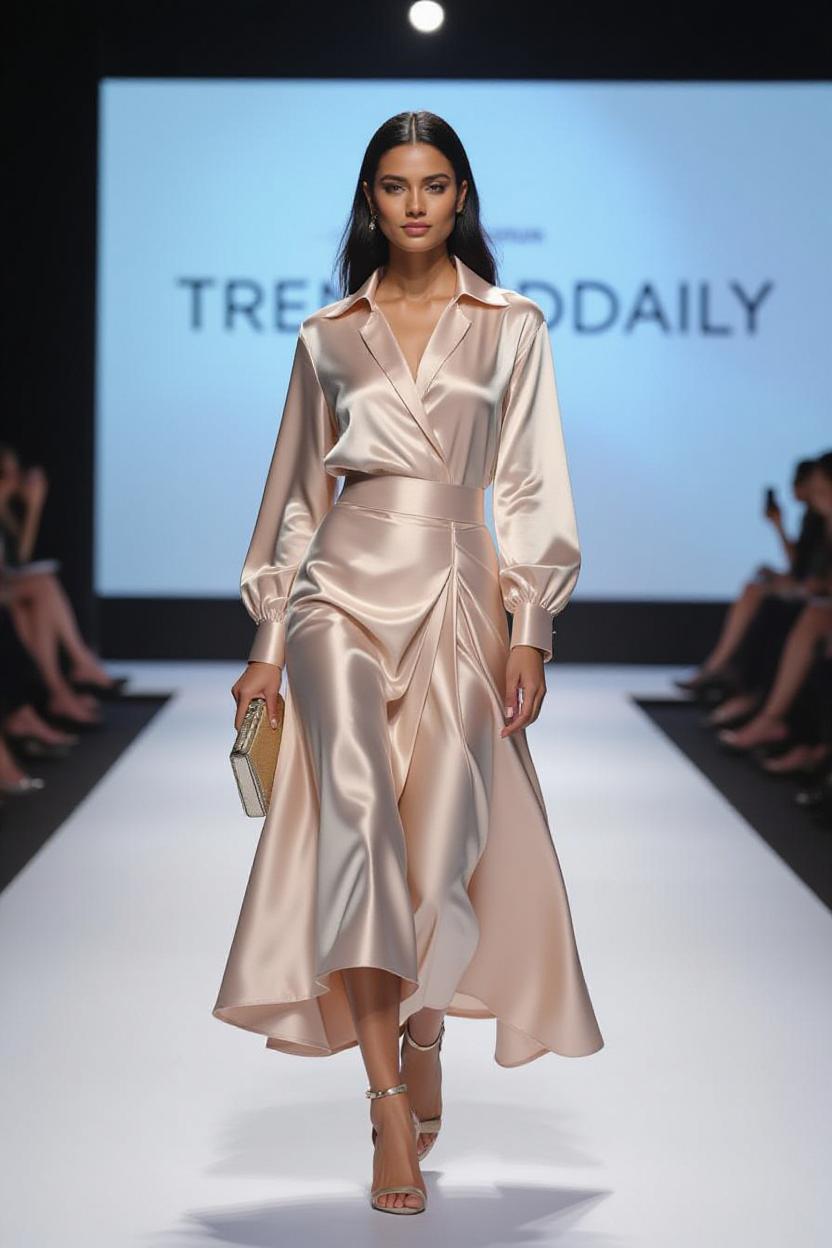 Satin blouse and skirt co-ord set